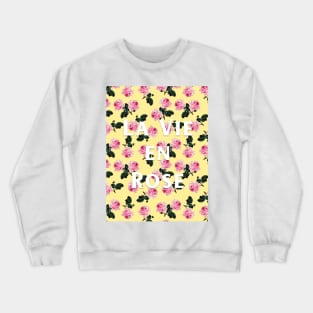 La Vie En Rose - pink scattered vintage roses on yellow Crewneck Sweatshirt